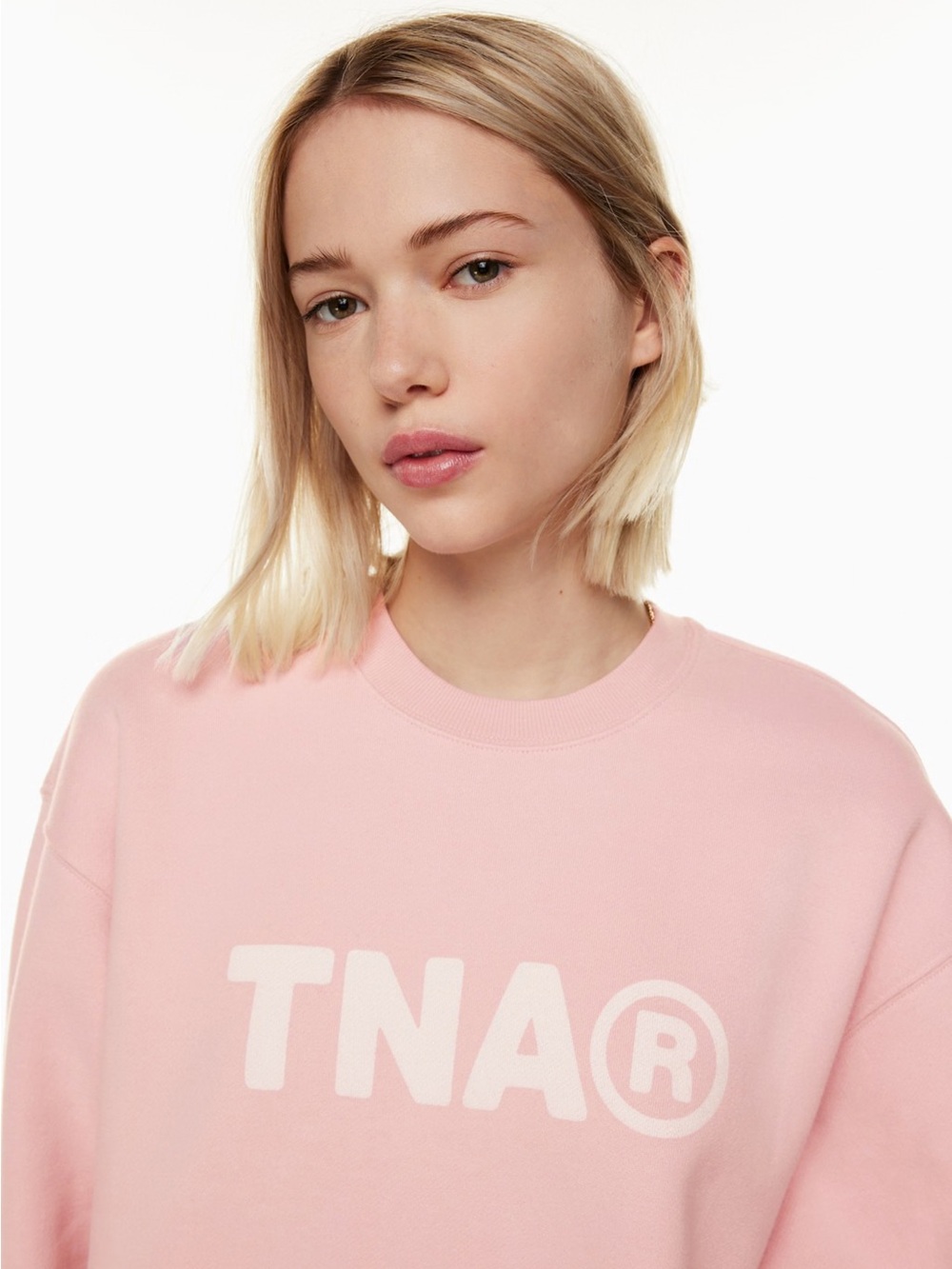 Aritzia TNA Cozy Fleece Boyfriend Crew Sweatshirt - Heather Pink Sweater - Picture 7 of 8
